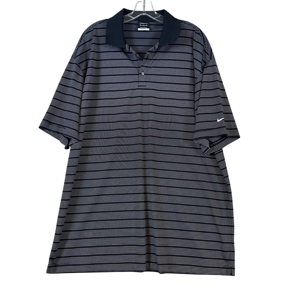 Nike Golf‎ Dri-Fit Mens XXL Black White Striped Short Sleeve Polo Shirt RN56323